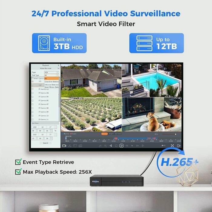 [3TB HDD+Human Tracking] Hiseeu 4K PoE Security Camera System,CCTV Camera Security System w/5MP Home Security Cameras, PTZ 270°Pan 90°Tilt，2-Way Audio,Remote Access,Night Vision,Waterproof,7/24 Record - Image 6