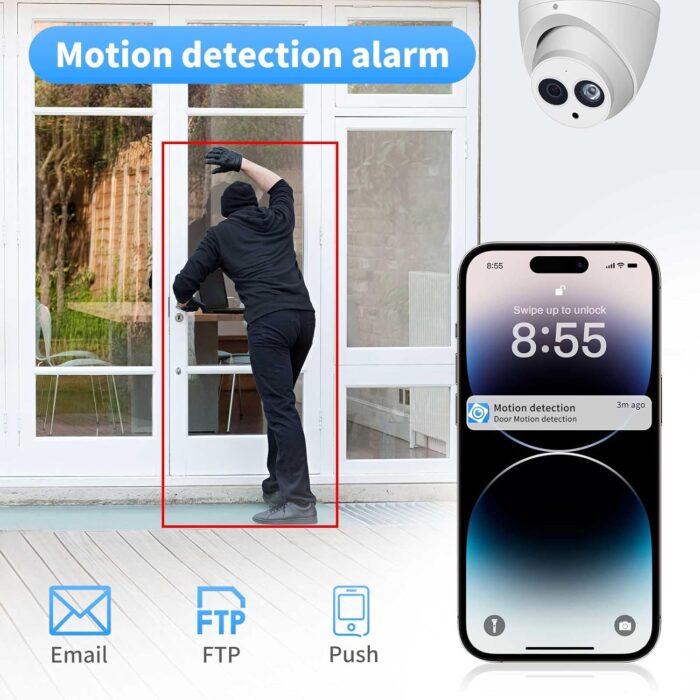 VIKYLIN 6MP IP PoE Security Camera with Mic/Audio,Outdoor Indoor Turret/Dome Surveillance Camera with 2.8mm Wide Angle 165Ft IR Night Vision,WDR,3D DNR,IP67 Waterproof,IVS Detection,DMSS/SmartPss Lite - Image 4