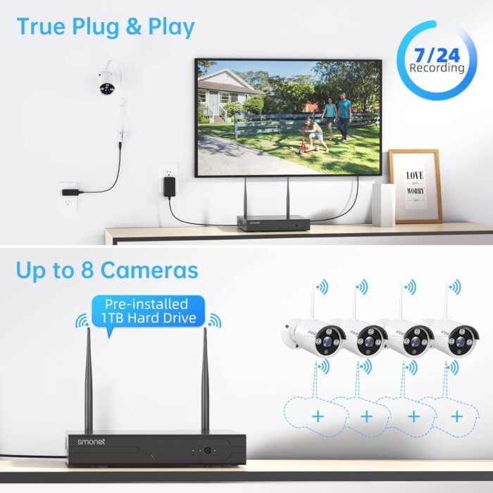 Wireless Security Camera System,SMONET 1080P 8 Channel Home Surveillance DVR Kits with 8pcs 2MP Full HD Cameras 1TB HDD Night Vision Motion Detection Free App for Indoor Outdoor 24/7 Video Recording - Image 7
