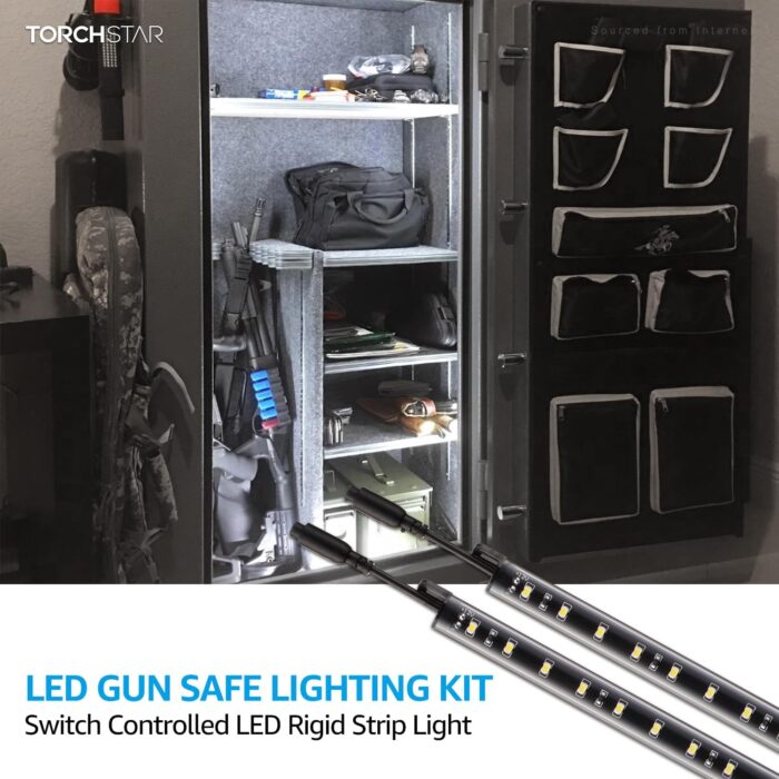 TORCHSTAR LED Safe Lighting Kit, (6) 12 Inch Linkable Light Bars + Rocker Switch + UL Power Adapter, 900LM, Input 100-240V, for Under Cabinet Gun Safe Locker Closet Showcase, 5000K Daylight - Image 4