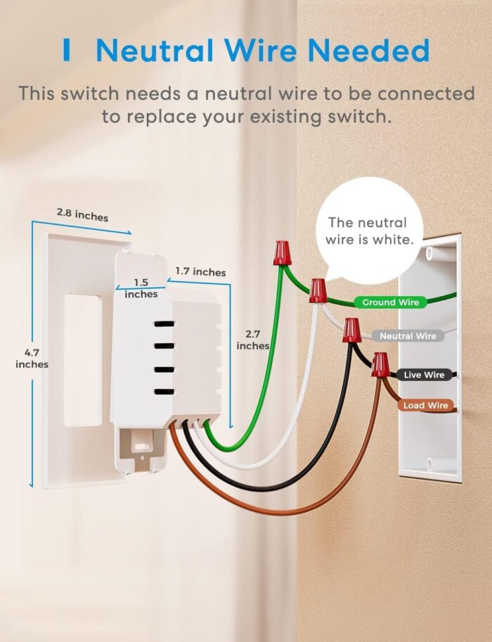 Meross Smart Light Switch Supports Apple HomeKit, Siri, Alexa, Google Assistant & SmartThings, 2.4GHz Wi-Fi Light Switch, Neutral Wire Required, Single Pole, Remote Control Schedule, 1 Pack,White - Image 4