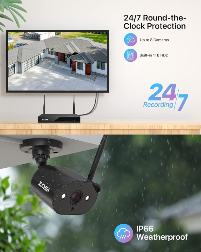 ZOSI 8CH 2K Wireless Security Camera System Outdoor Indoor, 8 X 3MP WiFi IP Camera with Color Night Vision, Plug-in, Spotlight, 2-Way Talk, Light & Siren Alarm, 2TB HDD for 24/7 Recording - Image 7