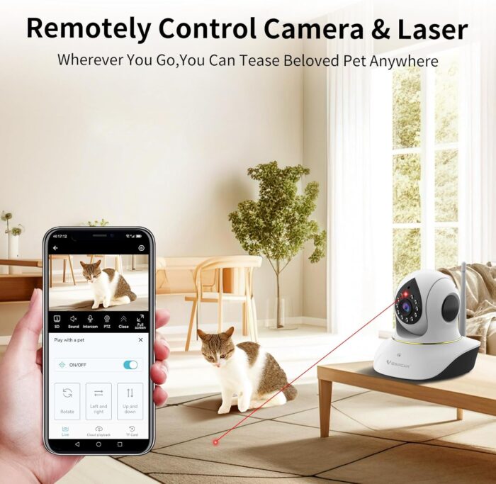 VSTARCAM Pet Camera with Laser, 3MP 2.4GHz WiFi Interactive Dog & Cat Laser Toy Camera with Night Vision, Motion Detection Alerts, APP Remote Control Indoor Security Camera for Pet Monitoring - Image 2