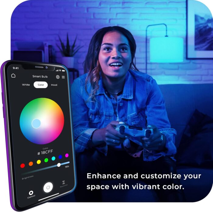 Globe Electric 34207 Wi-Fi Smart 10 Watt (60W Equivalent) Multicolor Changing RGB Tunable White Frosted LED Light Bulb 2-Pack, No Hub Required, Voice Activated, 2000K - 5000K, A19 Shape, E26 Base - Image 3
