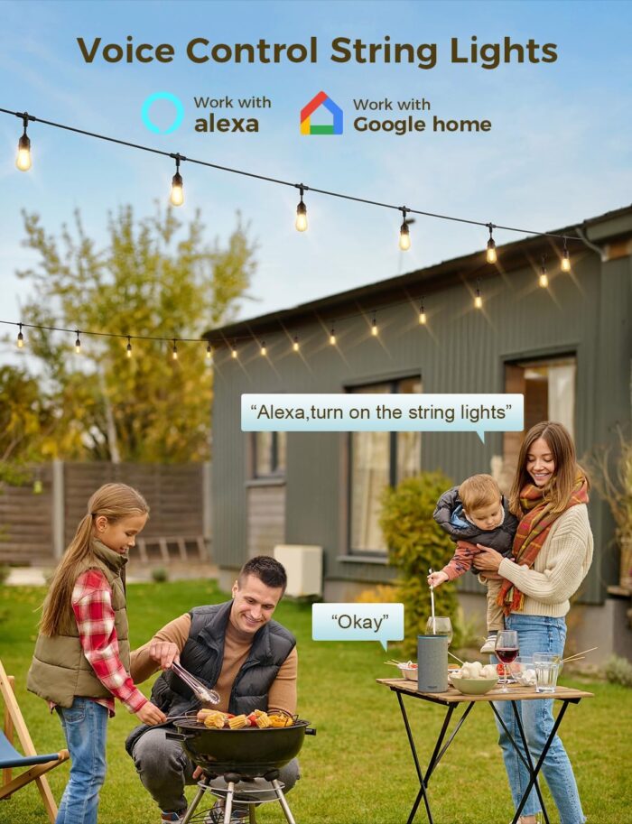XMCOSY+ Outdoor String Lights, 98Ft Smart LED Patio Lights, WiFi Control, Compatible with Alexa, Waterproof Dimmable Edison String Lights for Outside, Porch - Image 4