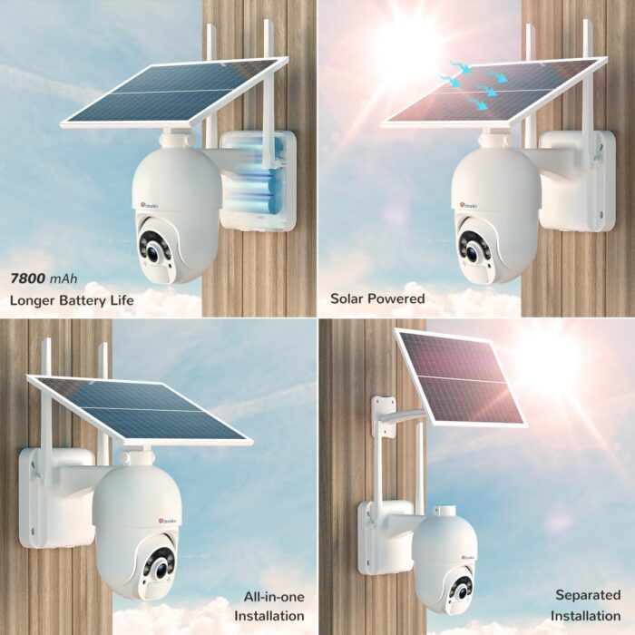 Ctronics 3MP Solar Security Camera Wireless Outdoor WiFi, PTZ Surveillacne Camera Battery-Powered for Home Security, 360° View, Spotlight Color Night Vision, PIR Human Detection, 2-Way Audio (White) - Image 5