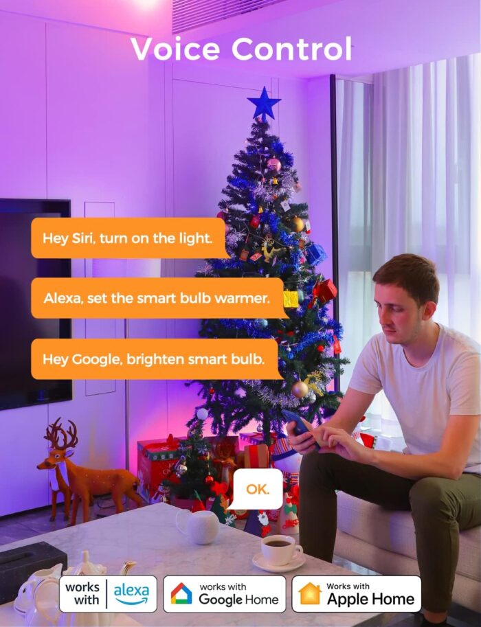 Smart Bulbs Works with Apple HomeKit, Color Changing Smart Wi-Fi Light Bulbs Compatible with Siri, Alexa and Google, A19 E26 Fitting, 2700K-6500K RGBWW Dimmable, 9W 810 Lumens, 2 Pack - Image 3