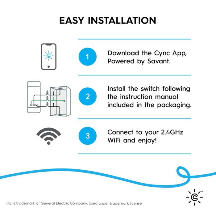 GE CYNC Smart Dimmer Light Switch, No Neutral Wire Required, Bluetooth and 2.4 GHz WiFi 3-Wire Switch, Works with Amazon Alexa and Google Home, White (1 Pack) - Image 3