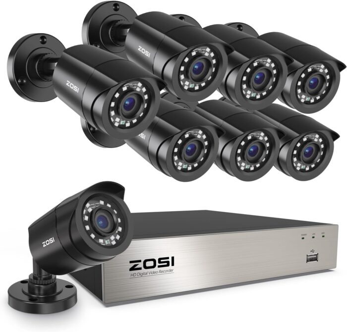 ZOSI 3K Lite 8CH Home Security Camera System Outdoor Indoor, AI Human/Vehicle Detection, Night Vision, H.265+ 5MP Lite 8 Channel CCTV DVR, 8pcs 1080P 1920TVL Surveillance Bullet Cameras (No HDD)