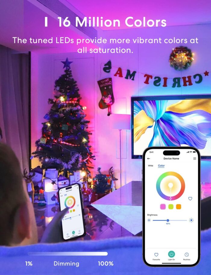 meross Smart RGBWW WiFi LED Bulbs, Apple HomeKit Compatible, 60W Equivalent, 900 Lumens, Multicolor, 4 Pack - Image 9