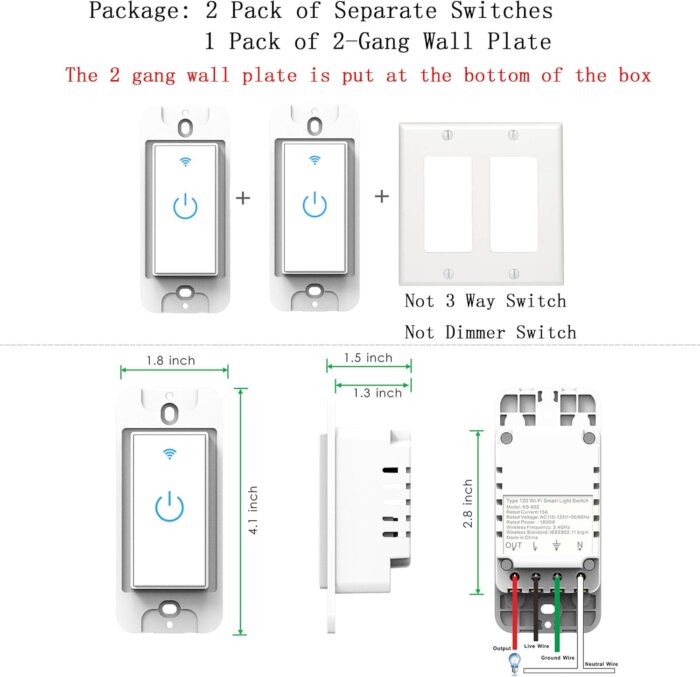 WiFi Light Switch Smart Switch 2 Gang Touch Wall Switch - Compatible with Alexa Google Assistant - Image 6