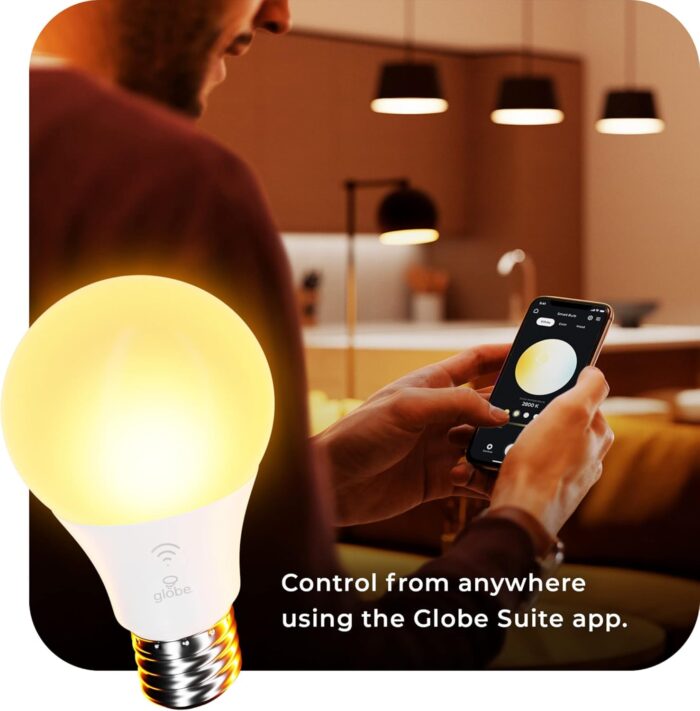 Globe Electric 34207 Wi-Fi Smart 10 Watt (60W Equivalent) Multicolor Changing RGB Tunable White Frosted LED Light Bulb 2-Pack, No Hub Required, Voice Activated, 2000K - 5000K, A19 Shape, E26 Base - Image 2