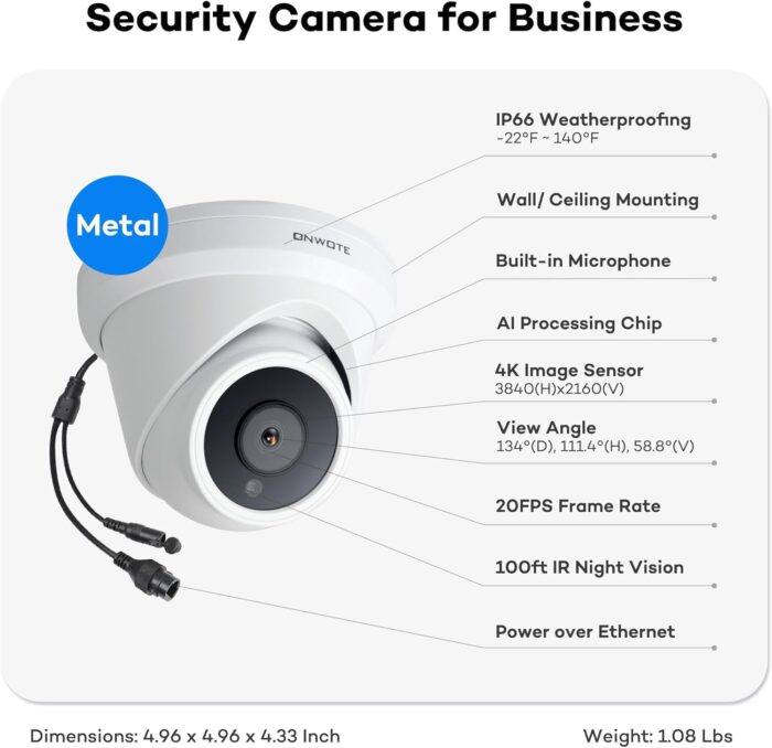 ONWOTE 4K NVR Wired Security Camera System PoE, 16 Channel 12MP Commercial NVR 4TB, 8X Outdoor 8MP IP Cameras, 134° FoV, AI Detection, 24/7 Video Audio Recording, CCTV Surveillance for Home Business - Image 4