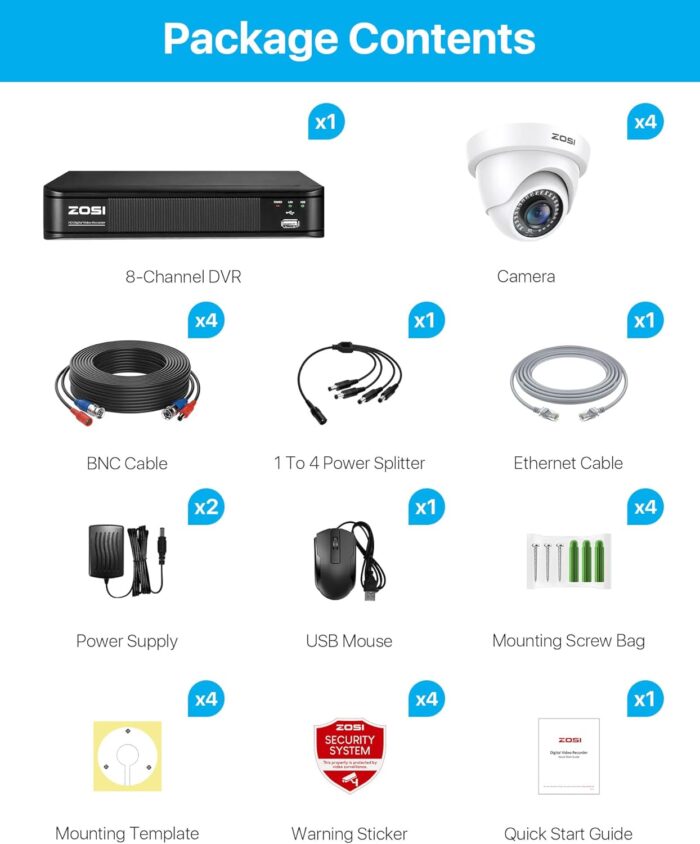 ZOSI 1080P H.265+ Home Security Camera System with AI Human Vehicle Detection, 5MP 3K 8 Channel Surveillance DVR and 4 x 1080p Weatherproof CCTV Dome Camera Outdoor Indoor, 80ft Night Vision, No HDD - Image 9