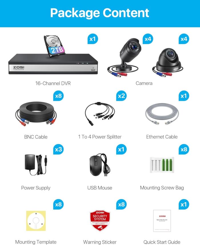ZOSI 16CH 3K Lite Home Security Camera System,AI Human/Vehicle Detection,Night Vision,Remote Access,8pcs 1080p Outdoor Surveillance Cameras,16 Channel 1080P CCTV DVR with 2TB HDD for 24/7 Recording - Image 9
