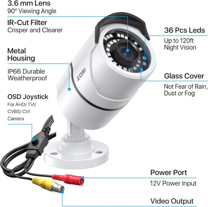 ZOSI 2MP 1080p Security Camera,4-in-1 TVI/CVI/AHD/CVBS Surveillance Bullet Camera Indoor Outdoor,Night Vision,Work for 960H,720P,1080P analog CCTV DVR - Image 9