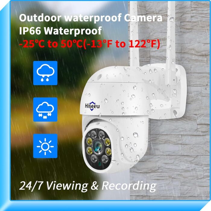 Hiseeu 2K 3MP PTZ Security Camera Outdoor,WiFi Camera, Auto Tracking&Light Alarm Floodlight & Color Night Vision,Two-Way Audio, Plug-in Cable,Compatible Wireless Camera System - Image 2
