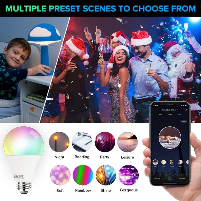 Smart Light Bulbs, 100W Equivalent WiFi Bulb, 1050 Lumens LED Color Changing A21 Smart Bul(Dimmable 2700K-6500K RGBCW) Tunable White Works with Alexa, Google Home RGB Bulb - Image 5
