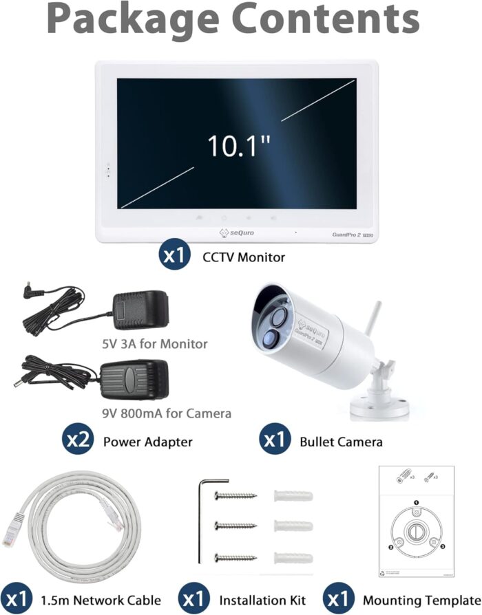 seQuro GuardPro 2 Wireless Security Camera System, 10.1-inch Touchscreen Monitor, 4CH DVR Kit, 1080p HD Outdoor Bullet Camera, Motion Detection, Night Vision, Waterproof, Free App, Home Security DVR - Image 9