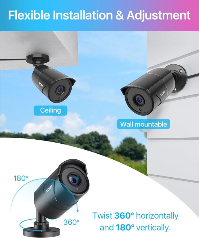ZOSI 4 Pack 1080p Home Security Cameras with Audio Recording,Built-in Microphone,2MP 1920TVL HD-TVI Outdoor Indoor CCTV Cameras with 120ft IR Night Vision Weatherproof Surveillance Bullet Camera - Image 7