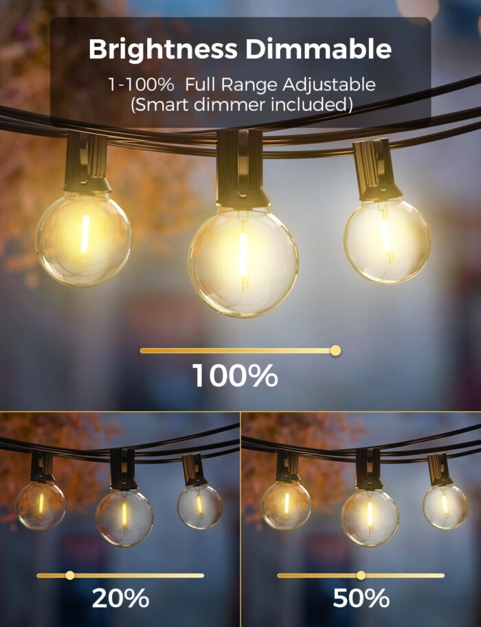 XMCOSY+ Patio Lights, Smart Outdoor String Lights 50Ft, G40 Globe Patio Lights with 25 Dimmable LED Bulbs, APP Control, Work with Alexa, Connectable Waterproof LED Outdoor Lights for Patio Porch - Image 4