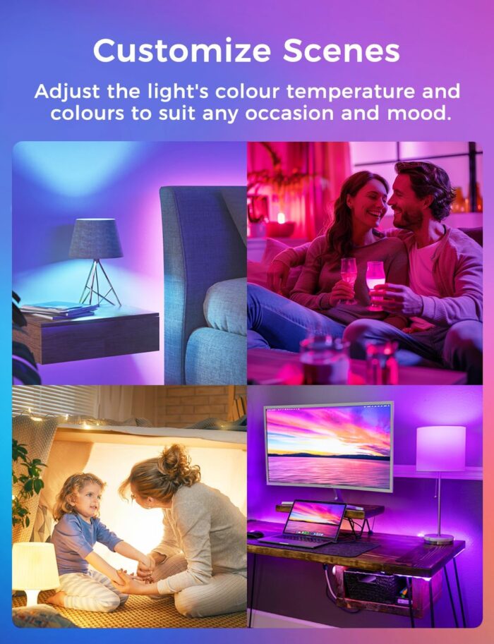 Smart Bulbs Works with Apple HomeKit, Color Changing Smart Wi-Fi Light Bulbs Compatible with Siri, Alexa and Google, A19 E26 Fitting, 2700K-6500K RGBWW Dimmable, 9W 810 Lumens, 2 Pack - Image 8