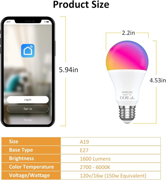 Smart Alexa Light Bulb,16W(150W Equivalent)1600Lumen Ultra Bright E26 A19 Led Full Color Changing WiFi Light Bulb,Smart Bulb Work with Alexa,Google(No Hub Required),High Lumen Smart Light Bulbs - Image 9