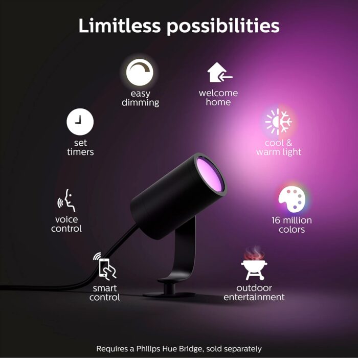 Philips Hue Lily Outdoor Smart Spot Light Base Kit - White and Color Ambiance LED Walkway Lights - Low Voltage Landscape Lighting - Requires Bridge - Control with App and Voice - Weatherproof - 3 Pack - Image 6