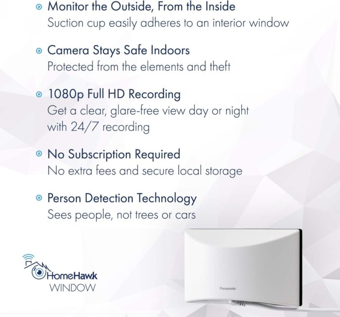 Panasonic HomeHawk Window Home Monitoring Camera for Outdoor Monitoring, Mounts to Inside Window, Color Night Vision, Wide Angle, 24/7 Full HD Recording, Person Detection, Alexa Compatible KX-HNC500 - Image 2