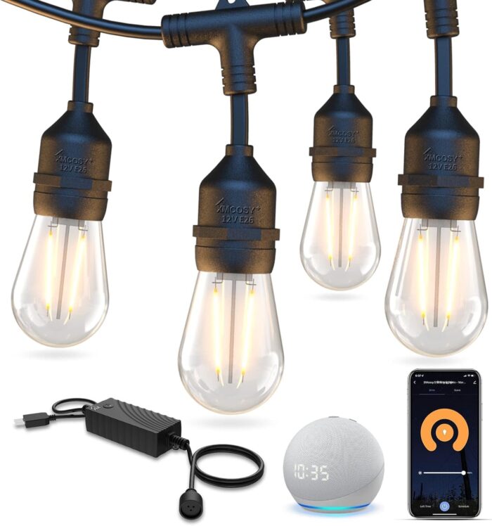 XMCOSY+ Outdoor String Lights, 98Ft Smart LED Patio Lights, WiFi Control, Compatible with Alexa, Waterproof Dimmable Edison String Lights for Outside, Porch - Image 9