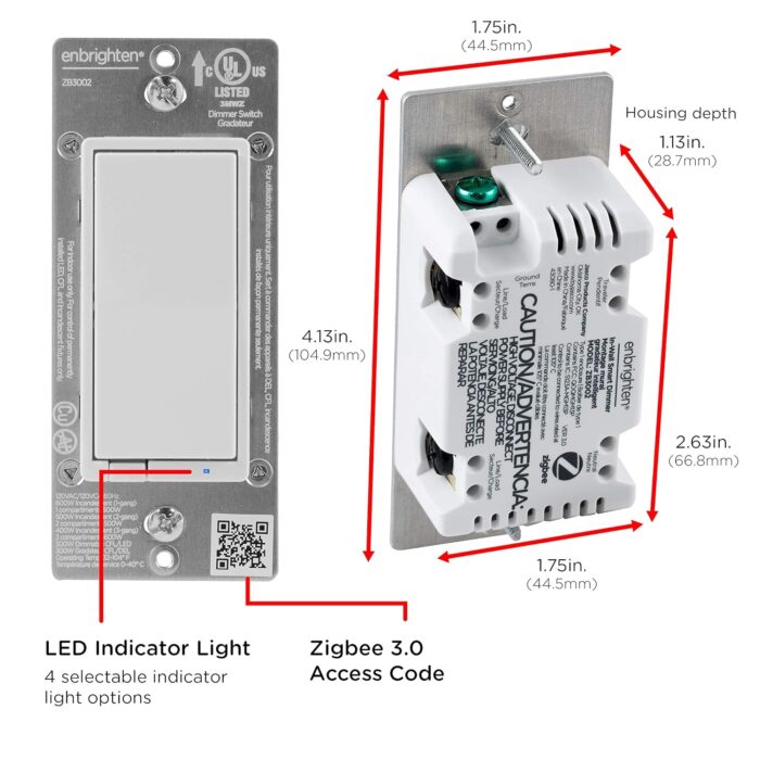 Enbrighten Zigbee Dimmer, QuickFit & SimpleWire, Pairs Directly with Echo Studio/Show 10/Plus 1st & 2nd Gen, Works WIth Alexa, Google Assistant, White & Light Almond, Smart Light Switch, 43080 - Image 5
