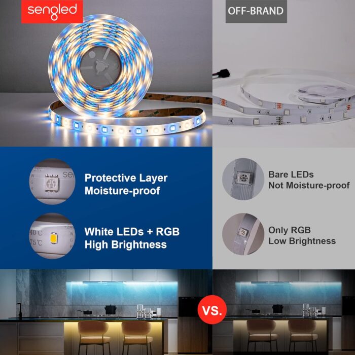 Sengled Smart Bluetooth Mesh LED Multicolor Light Strip, 2M (6.6ft), Works with Amazon Echo and Alexa, High Brightness with 16 Million Colors, RGBW, 450 Lumens/Meter, 3 Years Warranty (B1G-G8E) - Image 3