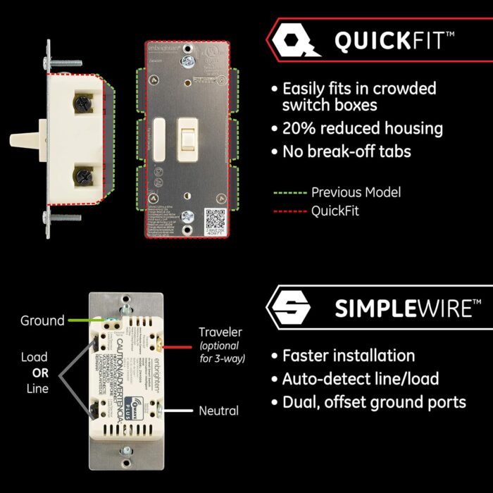Enbrighten Almond Z-Wave Plus Smart Light Switch with QuickFit and SimpleWire, 3-Way Ready, Compatible with Alexa, Google Assistant, ZWave Hub Required, Repeater/Range Extender, Toggle, 14293 - Image 3