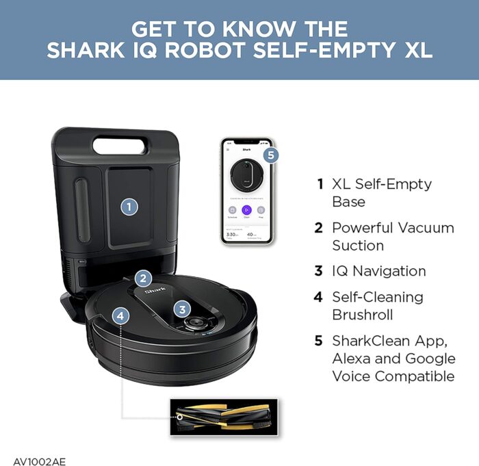 Shark IQ Robot Vacuum AV1002AE with XL Self-Empty Base, Self-Cleaning Brushroll, Advanced Navigation, Wi-Fi, Compatible with Alexa, 2nd Generation - Image 9