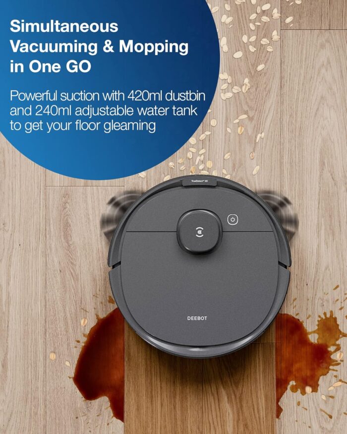 Ecovacs Deebot T8 Robot Vacuum and Mop Cleaner, Precise Laser Navigation, Multi-floor Mapping, Intelligent Object Avoidance, Full-customize clean, No-go and No-mop Zones, Auto-empty Station Compatible - Image 2