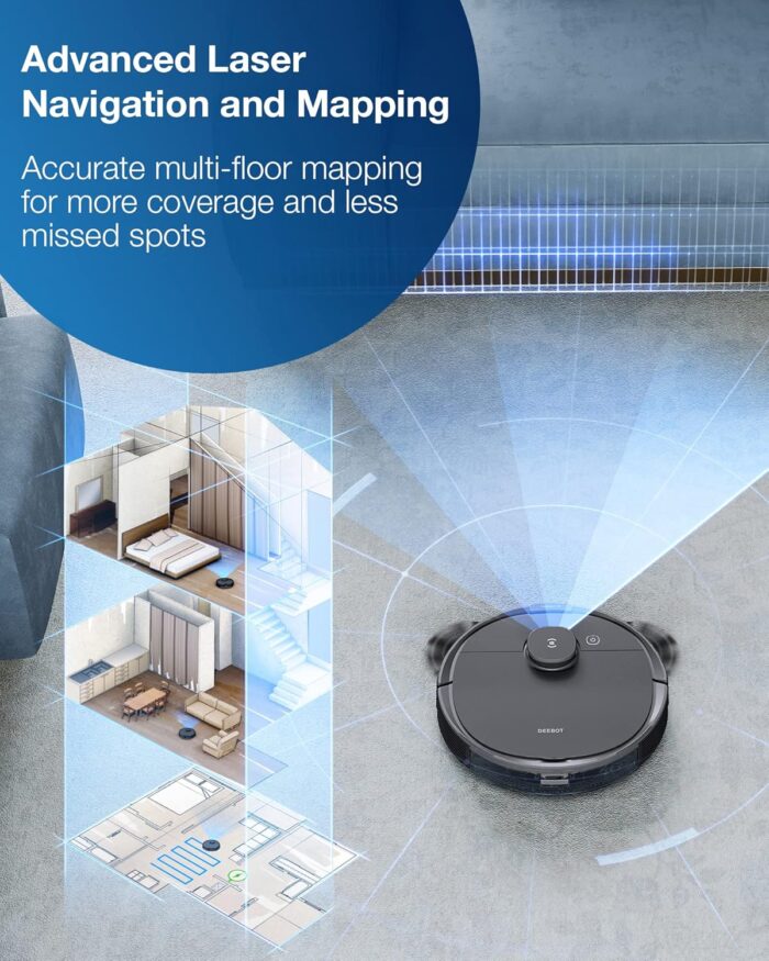 Ecovacs Deebot T8 Robot Vacuum and Mop Cleaner, Precise Laser Navigation, Multi-floor Mapping, Intelligent Object Avoidance, Full-customize clean, No-go and No-mop Zones, Auto-empty Station Compatible - Image 4