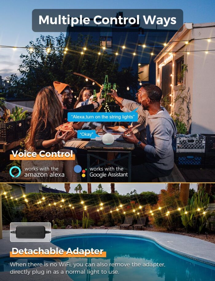 XMCOSY+ Patio Lights, Smart Outdoor String Lights 50Ft, G40 Globe Patio Lights with 25 Dimmable LED Bulbs, APP Control, Work with Alexa, Connectable Waterproof LED Outdoor Lights for Patio Porch - Image 3
