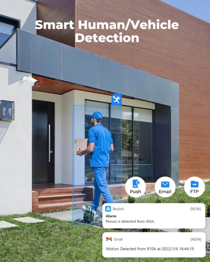 REOLINK 4K/8MP Security Bullet PoE IP Camera,Surveillance Outdoor Indoor,Human/Vehicle/Pet Detection,Time-Lapse,100ft IR Night Vision,Work with Smart Home,Up to 256GB microSD Card,RLC-810A - Image 4