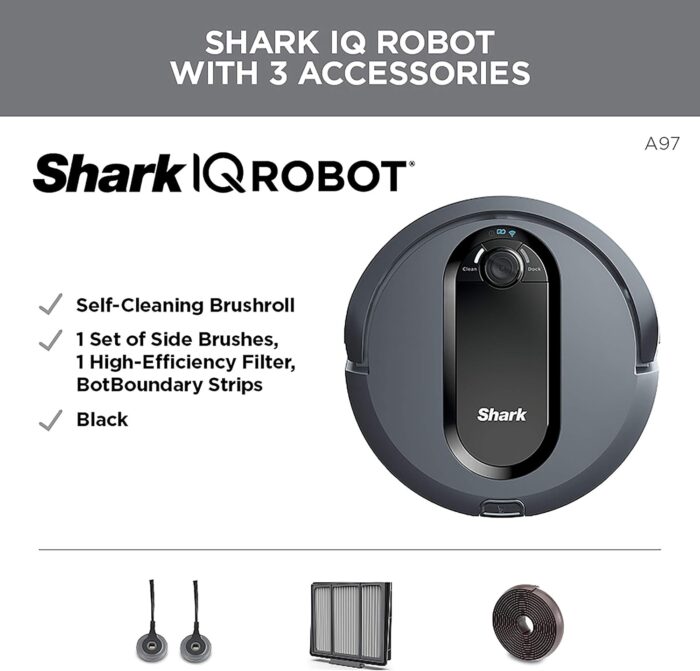Shark IQ Robot Vacuum AV970 Self Cleaning Brushroll, Advanced Navigation, Perfect for Pet Hair, Works with Alexa, Wi Fi, xl dust bin, A black finish - Image 2