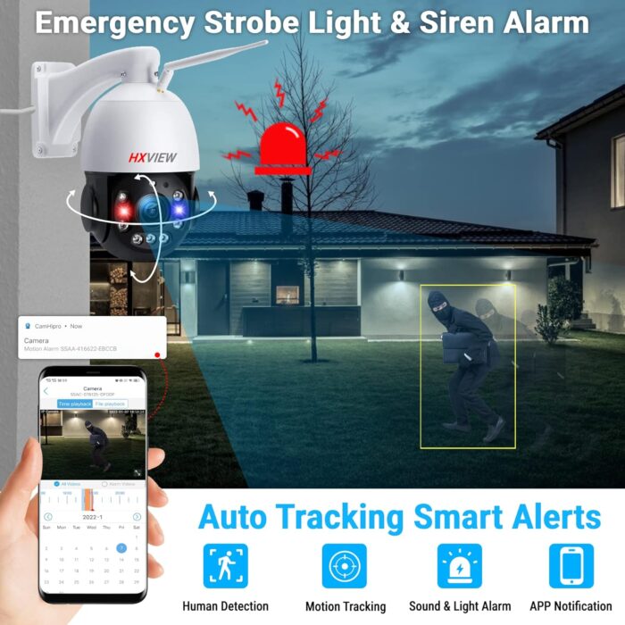 PTZ Camera Outdoor, 30X Optical Zoom Security Camera, 5MP Wireless WiFi RTSP IP Camera, 1000FT Night Vision, Auto Tracking, Emergency Strobe Light Alarm, Human Detection, 2-Way Audio - Image 4