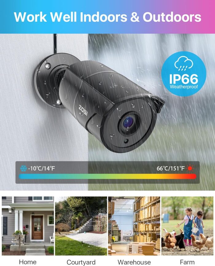 ZOSI 4 Pack 1080p Home Security Cameras with Audio Recording,Built-in Microphone,2MP 1920TVL HD-TVI Outdoor Indoor CCTV Cameras with 120ft IR Night Vision Weatherproof Surveillance Bullet Camera - Image 4