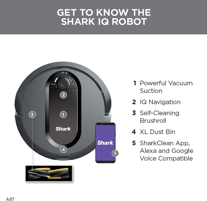 Shark IQ Robot Vacuum AV970 Self Cleaning Brushroll, Advanced Navigation, Perfect for Pet Hair, Works with Alexa, Wi Fi, xl dust bin, A black finish - Image 8