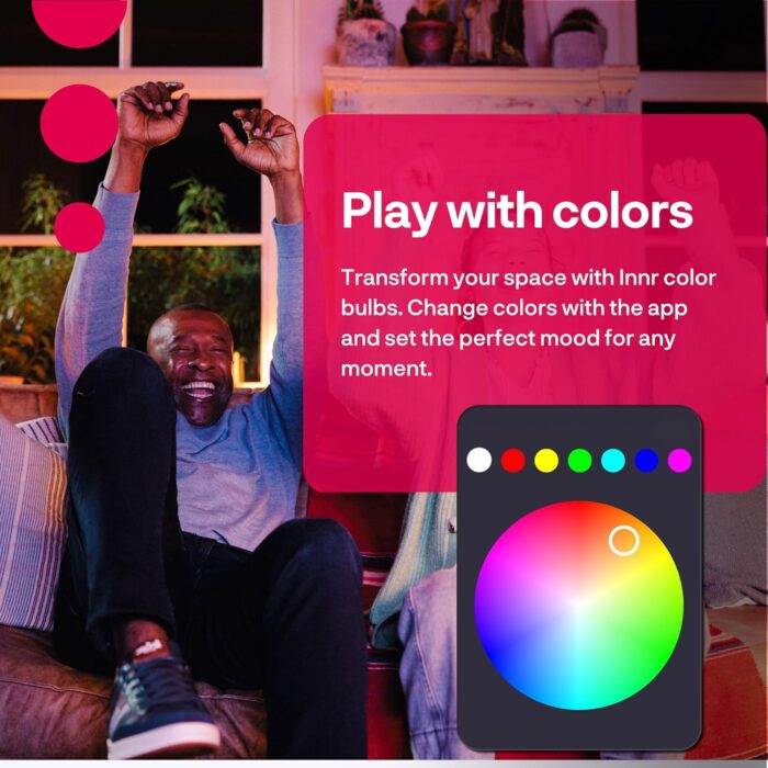 innr Smart Light Bulbs, A19 Zigbee, Works with Philips Hue* and Alexa (Bridge Required), White and Color, RGB, Dimmable Color Changing Light Bulb, E26 LED Bulb 60 Watt, 806lm, 2-Pack - Image 3