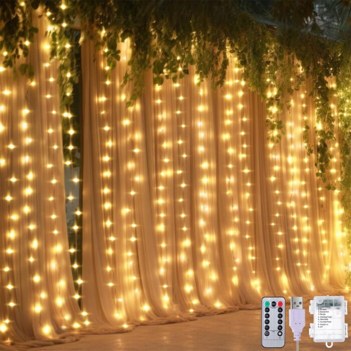 Meonum Curtain Tapestry Backdrop String Lights, Each 13 Strings 6.6 x 5 ft Tapestry Fairy String Light, 8 Modes Window Wall Hanging Light Strings for Bedroom Christmas Curtain Decor(1 Pack)