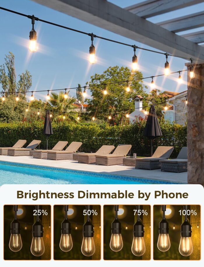 XMCOSY+ Outdoor String Lights, 98Ft Smart LED Patio Lights, WiFi Control, Compatible with Alexa, Waterproof Dimmable Edison String Lights for Outside, Porch - Image 2