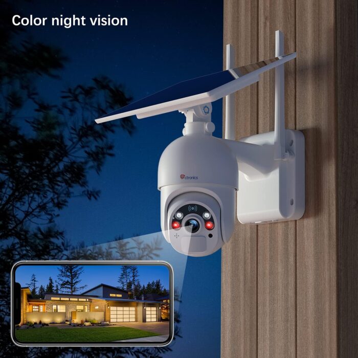 Ctronics 3MP Solar Security Camera Wireless Outdoor WiFi, PTZ Surveillacne Camera Battery-Powered for Home Security, 360° View, Spotlight Color Night Vision, PIR Human Detection, 2-Way Audio (White) - Image 4