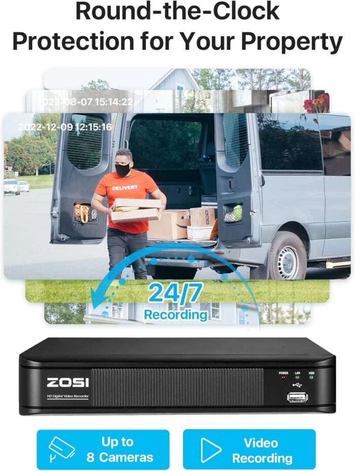 ZOSI 1080P H.265+ Home Security Camera System with AI Human Vehicle Detection, 5MP 3K 8 Channel Surveillance DVR and 4 x 1080p Weatherproof CCTV Dome Camera Outdoor Indoor, 80ft Night Vision, No HDD - Image 6