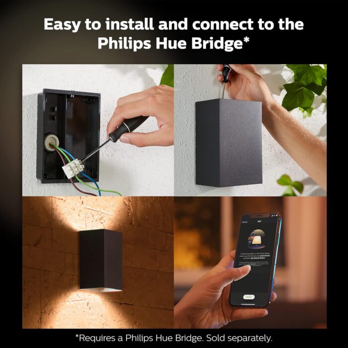 Philips Hue Resonate Outdoor Smart Wall Light, Black - White and Color Ambiance LED Color-Changing Light - 1 Pack - Requires Hue Bridge - Control with Hue App and Voice - Weatherproof - Image 6