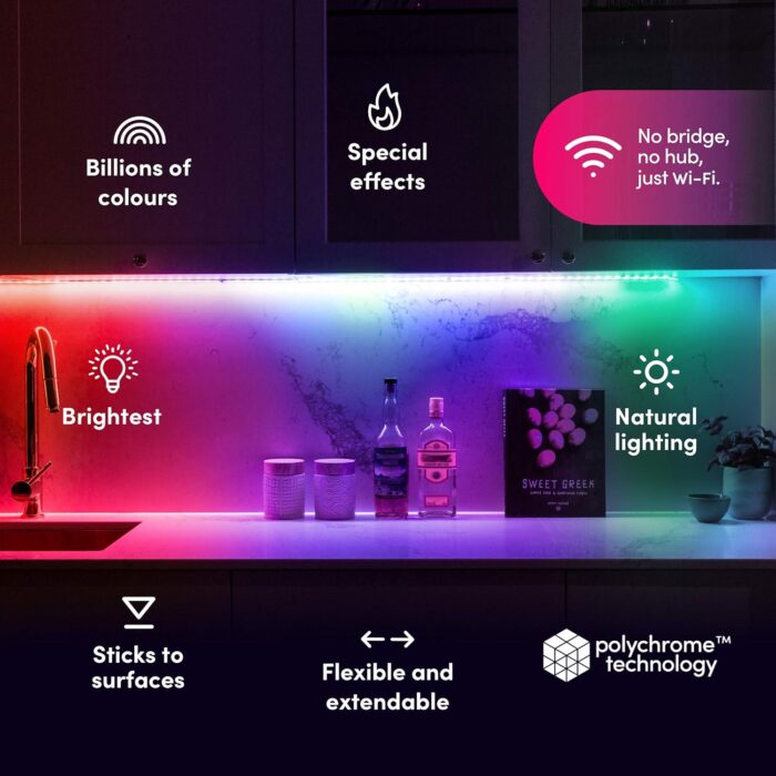 LIFX Lightstrip Color Zones, Wi-Fi Smart LED Light Strip, Full Color with Polychrome Technology™, No Bridge Required, Works with Alexa, Hey Google, HomeKit and Siri, 80" Kit - Image 2