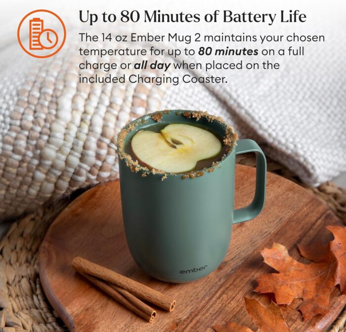 Ember Temperature Control 14oz Smart Mug 2, App-Controlled and Rechargeable Heated Coffee Cup Warmer with Intelligent LED Display, Sage Green. - Image 3